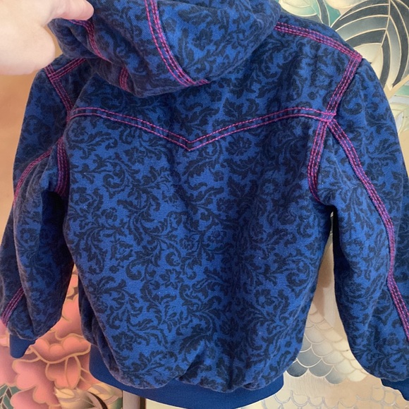Roper denim and pink damask quilted zippered hooded jacket sz XS 4-5 - Picture 4 of 4